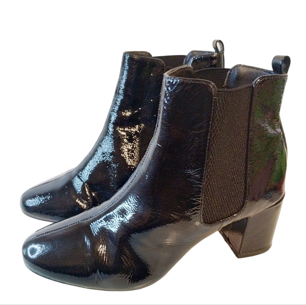 M&S Chelsea Patent Leather Ankle Boots 4½ Ladies Women's Wide Width Y2K Retro